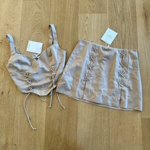 NIA Maya Corset and Brea Skort Set in Dune Beige with Criss Cross